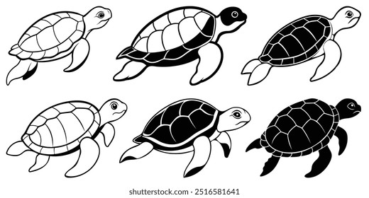 Hawksbill silhouette vector design set