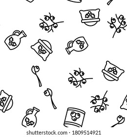 Hawthorn Berry Food Vector Seamless Pattern Thin Line Illustration