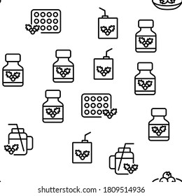 Hawthorn Berry Food Vector Seamless Pattern Thin Line Illustration