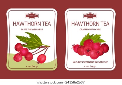 Hawthorn Berry Tea Sticker Design with Ripe Fruit Vector Template
