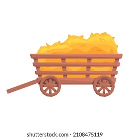 Hay bale cart icon cartoon vector. Farm stack. Wheat grass