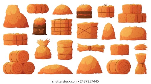 Hay Bale as Dried Grass for Fodder Vector Set