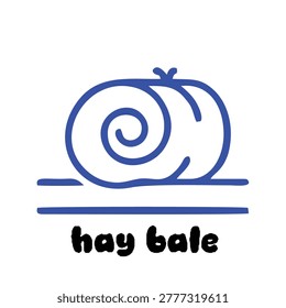 Hay Bale Icon Vector, Blue Outline Agriculture Symbol, Farm Harvest Straw Roll Illustration Isolated on White Background
