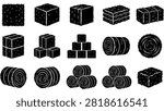 Hay bale icons set. Farm straw rolls and square blocks for agriculture design.