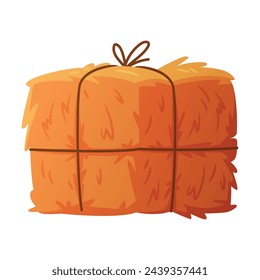 Hay Bale Tied with Rope as Dried Grass for Fodder Vector Illustration