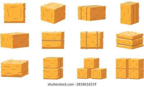 Hay bale vector set. Farm straw blocks for autumn harvest design elements.