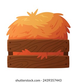 Hay Bale in Wooden Crate as Dried Grass for Fodder Vector Illustration