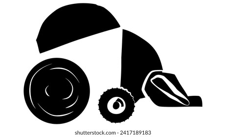 Hay baling machine silhouettes isolated on white background. Vector clipart.