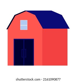Hay barn flat vector illustration. People feeding pigs and cow, growing natural food concept
