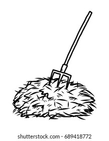hay and barrow / cartoon vector and illustration, black and white, hand drawn, sketch style, isolated on white background.