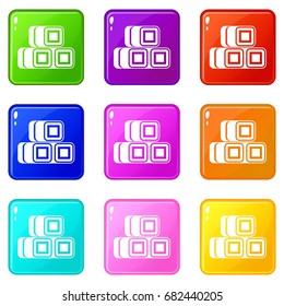 Hay bundles icons of 9 color set isolated vector illustration