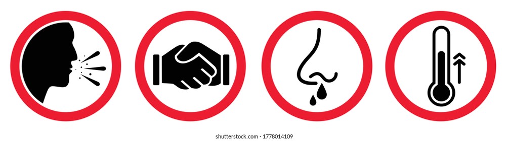 Conjunto de íconos prohibidos No tos, apretón de manos, nariz conmovedora o no fiebre