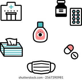 Hay fever Medical care icons set.