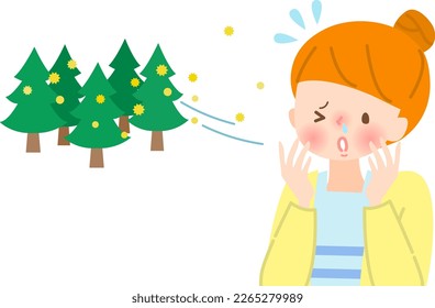 Hay fever picture spicy young woman and image of cedar pollen