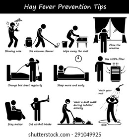 Hay Fever Prevention Allergy Tips Stick Figure Pictogram Icons