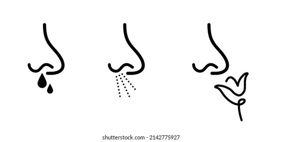 Hay fever,  runny nose or corona virus, is an allergic reaction to pollen, usually when it comes in contact with your mouth, nose, eyes and throat. Cartoon vector icon or pictogram. Seasons allergy