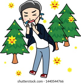 Hay fever and seasonal allergy with man