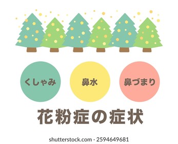 Hay fever symptoms Sugi Hayashi illustration set Translation: sneezing, runny nose, stuffy nose