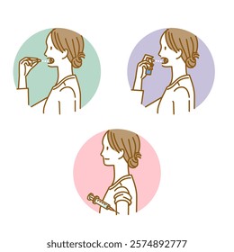 Hay fever treatment image illustration set (female)