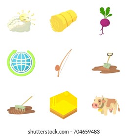 Hay icons set. Cartoon set of 9 hay vector icons for web isolated on white background