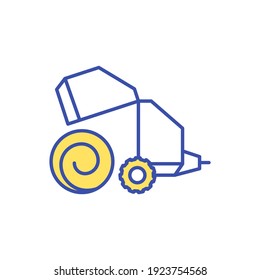 Hay making RGB color icon. Preparing barley with machinery for feeding livestock. Agriculture equipment. Farming industry product. Farm harvest. Ranch haystack. Isolated vector illustration