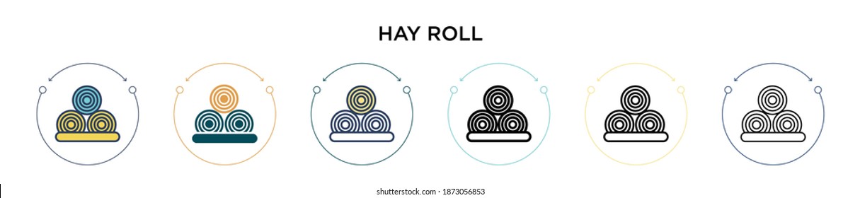 Hay roll icon in filled, thin line, outline and stroke style. Vector illustration of two colored and black hay roll vector icons designs can be used for mobile, ui, web