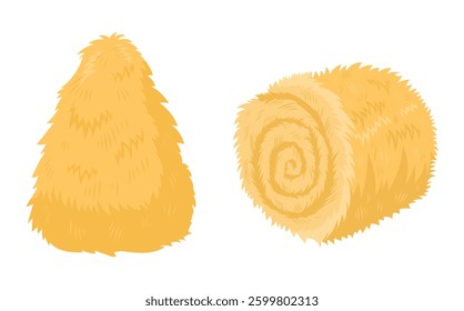 Hay set cartoon for farm, hay food for cows and other animals, decor, illustration