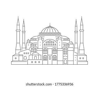 Haya Sofia vector linear illustration. Editable stroke. Haya Sofia is the main symbol of Istanbul