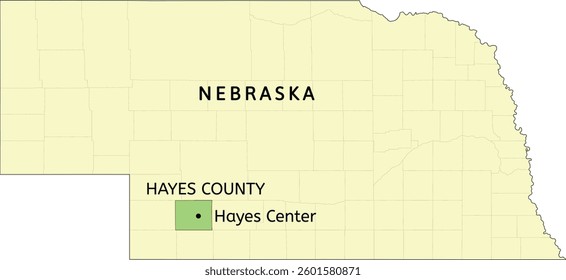 Hayes County and village of Hayes Center location on Nebraska state map