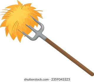 Hayfork with golden straw cartoon icon. Farm work symbol isolated on white background