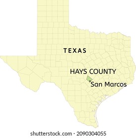 Hays County and city of San Marcos location on Texas state map