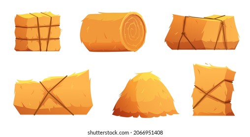 Haystack. Natural rural symbols agriculture haye crops yellow rolls exact vector cartoon illustrations