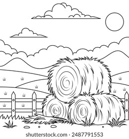 Haystack Outline on Field Background Coloring Page