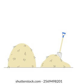 Haystack With Pitchfork In Flat Vector Illustration Symbolizing Farming Tools, Rural Life, And Traditional Agriculture, Isolated On White Background.