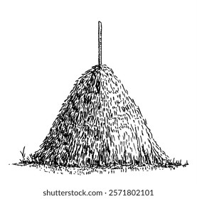 Haystack vector icon. Stack of dry field grass. Sketch straw bale, natural farm cattle feed, biofuel. Farming, agriculture, countryside concept. Hand drawn haycock for livestock animal.