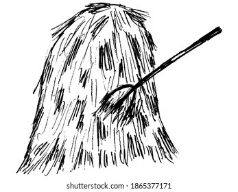 Haystack. Vector sketch illustration. Motives of meadow, agriculture, summer, rural landscape.  Image for printing and coloring page
