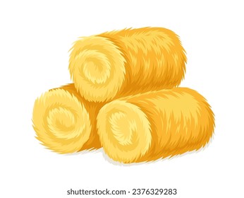 Haystack yellow concept. Agriculture and farming. Harvest and crop in rolls. Feed for domestic cattle. Poster or banner. Cartoon flat vector illustration isdolated on white background