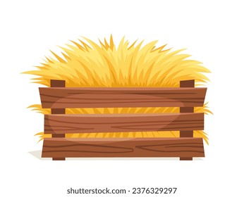 Haystack yellow concept. Agriculture and farming. Harvest and crop in cardboard box. Graphic element for website. Cartoon flat vector illustration isdolated on white background