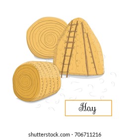 Haystacks. Simple cute style with curved contour curls. Hand drawing. Vector illustration