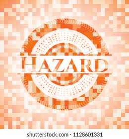 Hazard abstract orange mosaic emblem with background