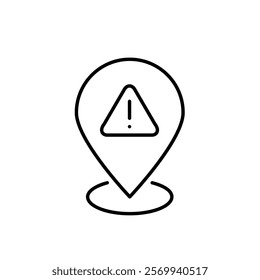 Hazard alert in map pointer. Accident zone, emergency location, dangerous destination notification. Pixel perfect vector icon