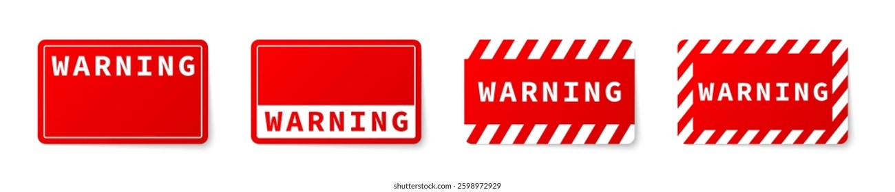 Hazard alert symbols. Red caution vector signs