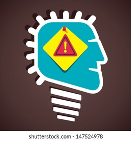 hazard attention sign in human head stock vector