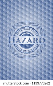 Hazard blue polygonal badge.
