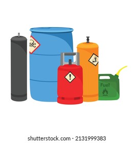 Hazard chemicals. Safety tank with dangerous radioactive flammable substance. Vector isolated on white background
