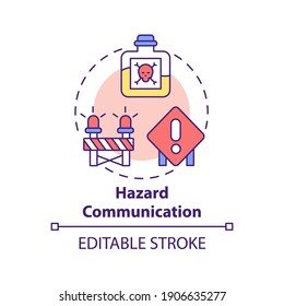 Hazard Communication Concept Icon. Top Workplace Safety Violations. Processes That Employers Implement In Work Idea Thin Line Illustration. Vector Isolated Outline RGB Color Drawing. Editable Stroke