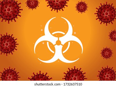 Peligro con virus covid 19 frente al diseño de fondo anaranjado de 2019 ncov y tema cov Ilustración vectorial