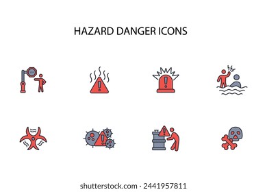 Hazard danger icon set.vector.Editable stroke.linear style sign for use web design,logo.Symbol illustration.