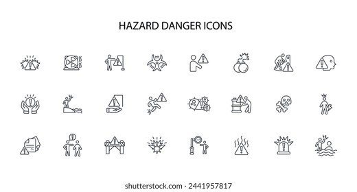Icono de peligro set.vector.trazo editable.signo de estilo lineal para el uso de diseño web,logo.Ilustración de símbolo.