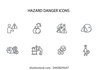 Icono de peligro set.vector.trazo editable.signo de estilo lineal para el uso de diseño web,logo.Ilustración de símbolo.